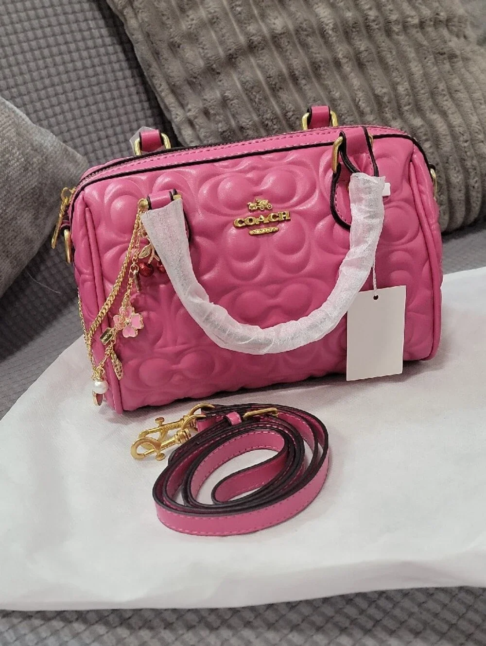 Fashion Pink Embossed Leather Top-Handle Satchel